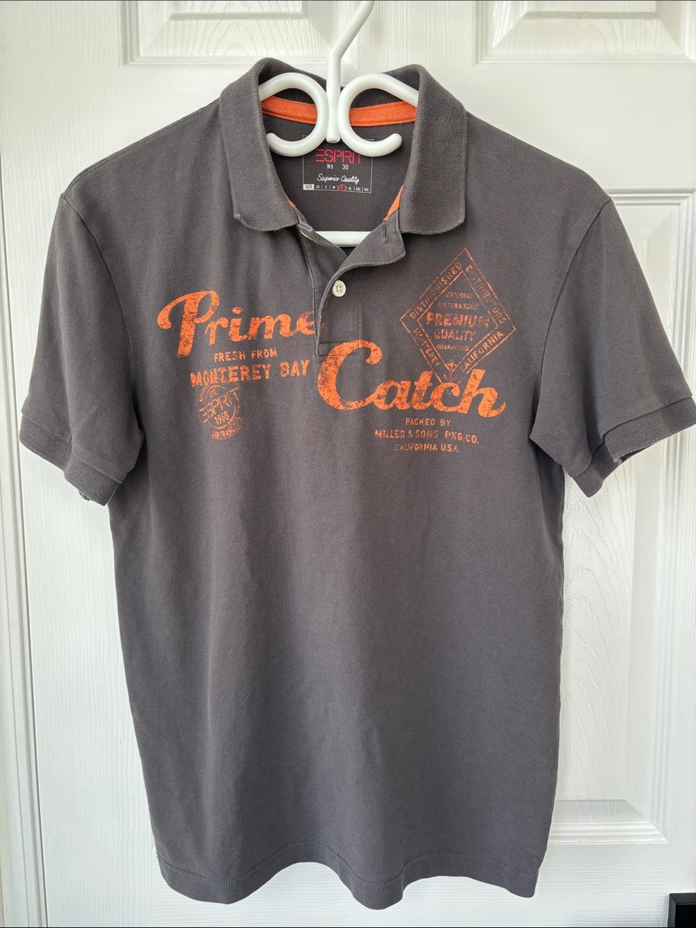 Esprit Men’s Charcoal Polo with Orange Graphic Large